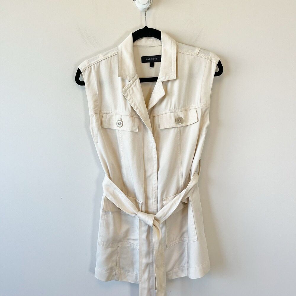 Talbots Tie Waist Vest Cream Resort Safari Outdoors Quiet Luxury Women’s Size 4 - Picture 5 of 13